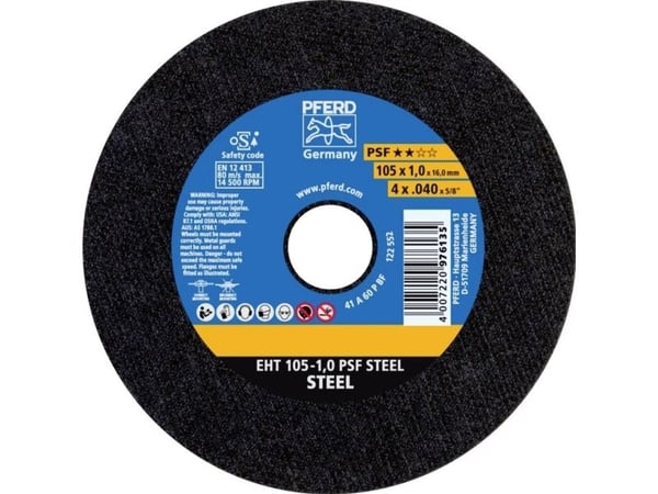PFERD 69121029, Kutteskive, Stål, 10,5 cm, Alle merker, Flatt senter, 1,6 cm
