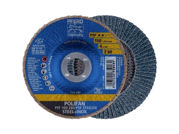 PFERD POLIFAN flap discs zirconia alumina Z PSF STEELOX, 10 cm, 10 stykker