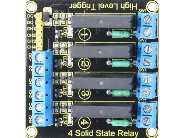 Joy-iT SBC-SSR01, Relémodul, Arduino/Raspberry Pi, Arduino, Svart, Blå, Gull, Sølv, 57 mm, 55 mm