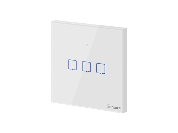 Sonoff T0EU3C, Kosketus, Langaton, Valkoinen, Karkaistu lasi, Polykarbonaatti (PC), 3-suuntainen, Sininen, Wi-Fi