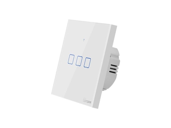 Sonoff T0EU3C, Kosketus, Langaton, Valkoinen, Karkaistu lasi, Polykarbonaatti (PC), 3-suuntainen, Sininen, Wi-Fi