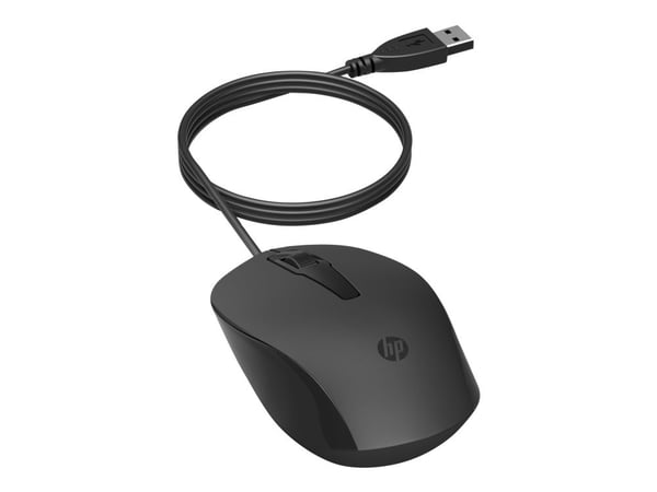 HP 150 - Mus - höger- och vänsterhänta - optisk - kabelansluten - USB - svart - för HP 21, 22, 24, 27; Laptop 14, 15, 17; Pavilion 24, 27, 32, TP01...