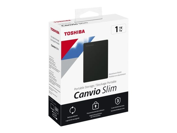 Toshiba Canvio Slim - Harddisk - 1 TB - ekstern (bærbar) - 2.5" - USB 3.2 Gen 1 - svart