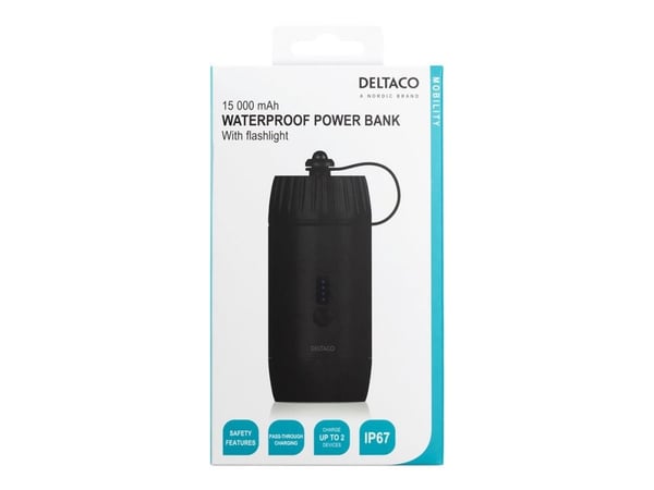 DELTACO PB-Q1002 - Powerbank - 15000 mAh - 55,5 Wh - 15 Watt - 3 A - 2 lähtöliitäntää (USB, 24-nastainen USB-C) - musta