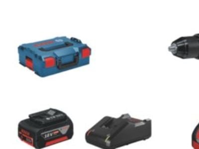 BOSCH Akku bore-/skruemaskine GSR 18V-55. Medfølgende tilbehør: Leveres med 2x4 batterier, lader GAL 18V-40, L-BOXX