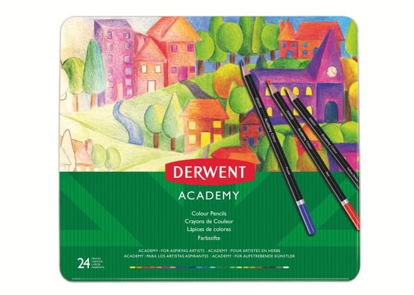 Derwent Academy färgpennor i tennburk med 24 ass. färger - (3 st.)