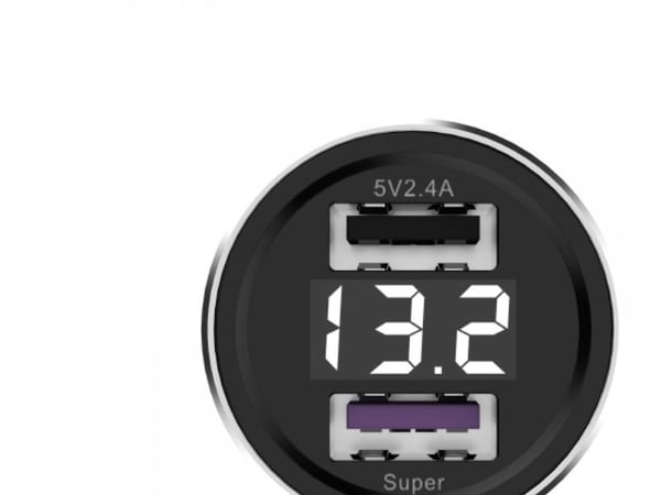 Somostel charger METAL CAR 5A BLACK METER + CABLE IPHONE 30W 2XUSB DUAL QUICK CHARGE QC 3.0 METAL SMS-A89 B