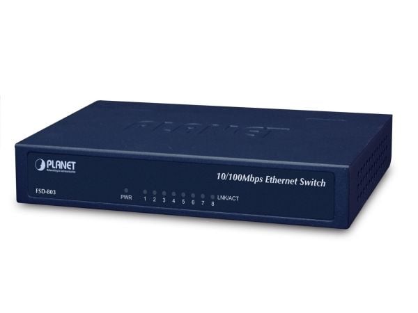 PLANET FSD-803, Fast Ethernet (10/100), Täysin kaksipuolinen, Seinäkiinnitteinen