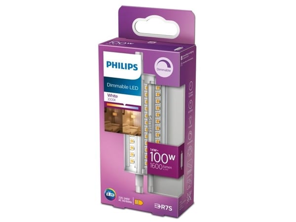 Philips - LED-lyspære - form: korn - R7s - 14 W (ekvivalent 100 W) - klasse E - hvitt lys - 3000 K