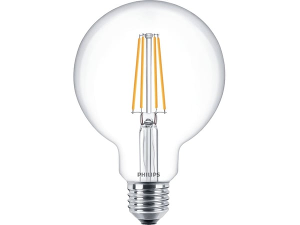 Philips - LED-lyspære - form: globus - klar finish - E27 - 7 W (ekvivalent 60 W) - klasse A++ - varmt hvitt lys - 2700 K