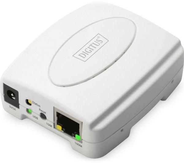 DIGITUS Fast Ethernet -tulostuspalvelin DN-13003-2 - Udskriftsserver - USB 2.0 - 100Mb LAN - 100Base-TX