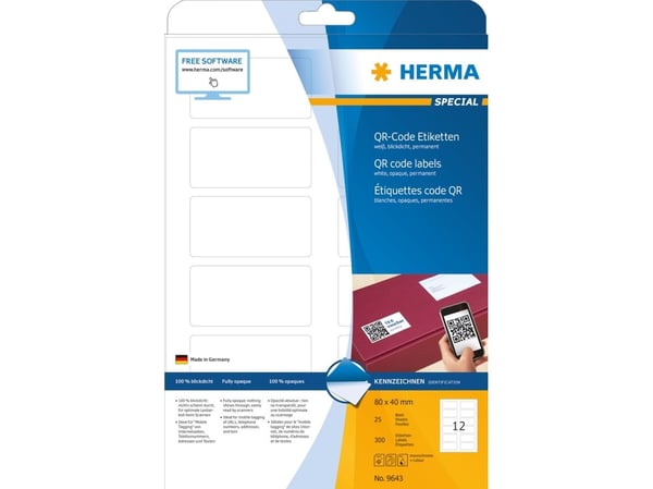 HERMA Special - Papir - matt - permanent selv-adhesiv - hvit - 80 x 40 mm 300 etikett(er) (25 ark x 12 opake arkivmappeetiketter