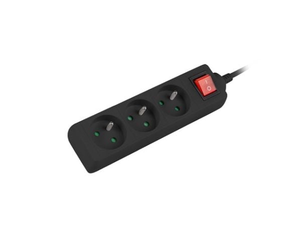 Lanberg PS1-03E-0300-BK, 3 m, 3 AC-pistorasia(a), Sisä- ja ulkotila, Tyyppi E, IP20, 1 mm²