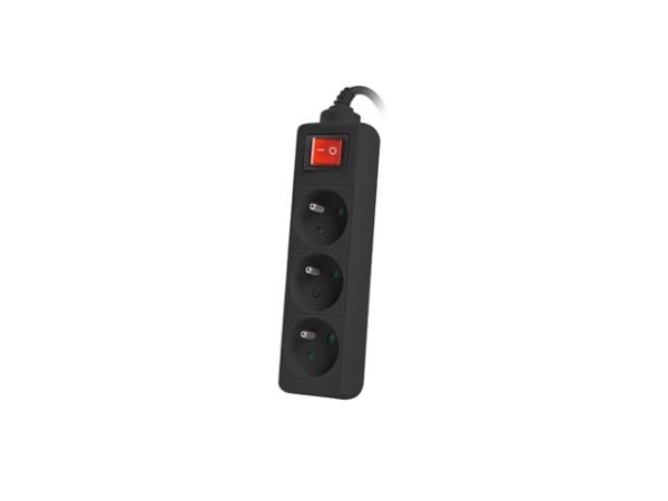 Lanberg PS1-03E-0300-BK, 3 m, 3 AC-pistorasia(a), Sisä- ja ulkotila, Tyyppi E, IP20, 1 mm²