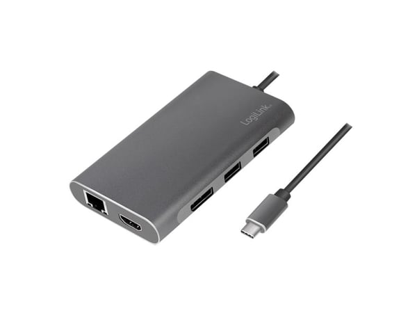 LogiLink UA0382, trådbunden, USB 3.2 Gen 1 (3.1 Gen 1) Typ-C, 100 W, 10,100,1000 Mbit/s, silver, 5000 Gbit/sek.