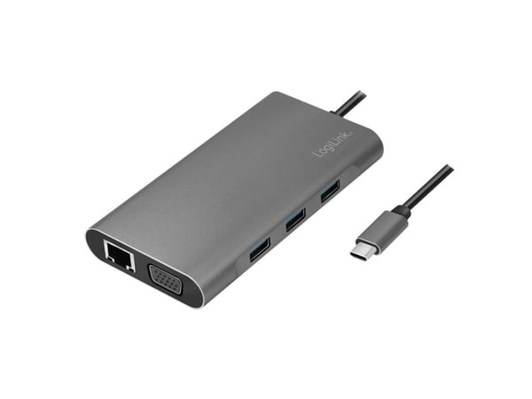 LogiLink UA0383, Ledningsført, USB 3.2 Gen 1 (3.1 Gen 1) Type-C, 100 W, 3,5 mm, 10,100,1000 Mbit/s, Sølv