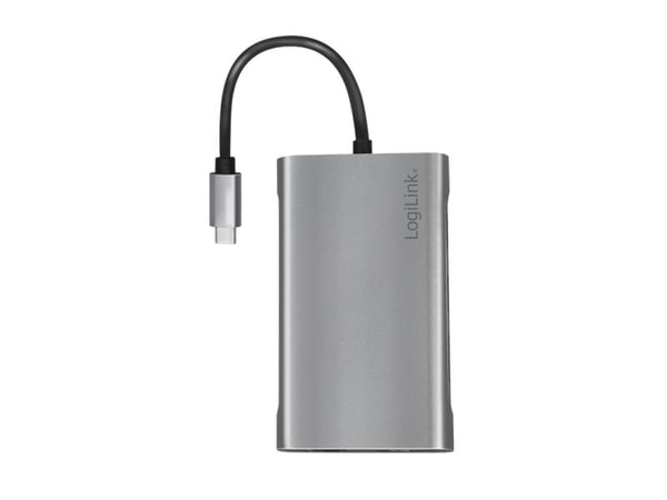 LogiLink UA0383, Koblet med ledninger (ikke trådløs), USB 3.2 Gen 1 (3.1 Gen 1) Type-C, 100 W, 3,5 mm, 10,100,1000 Mbit/s, Sølv