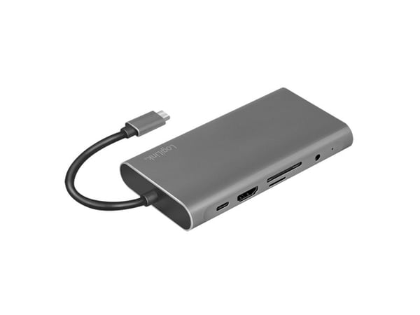 LogiLink UA0383, Koblet med ledninger (ikke trådløs), USB 3.2 Gen 1 (3.1 Gen 1) Type-C, 100 W, 3,5 mm, 10,100,1000 Mbit/s, Sølv