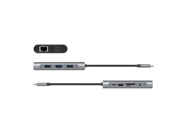 LogiLink UA0383, Koblet med ledninger (ikke trådløs), USB 3.2 Gen 1 (3.1 Gen 1) Type-C, 100 W, 3,5 mm, 10,100,1000 Mbit/s, Sølv