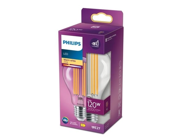 Philips Filamentpære, klar, 120 W, A67, E27, 13 W, 120 W, E27, 2000 lm, 15000 timer, Varm hvit