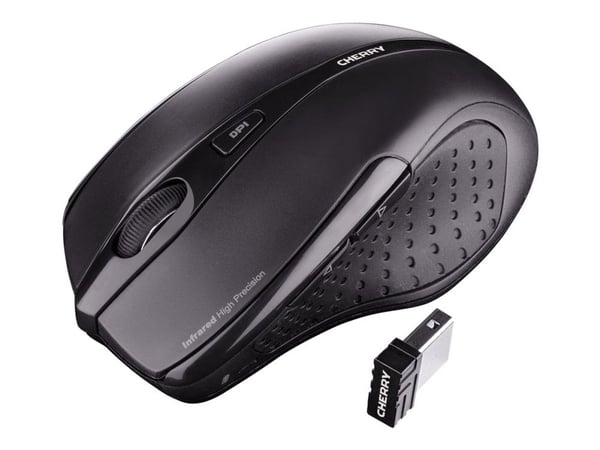 CHERRY MW 3000 - Mus - høyrehendt - infrarød - 5 knapper - trådløs - 2.4 GHz - USB trådløs mottaker - svart