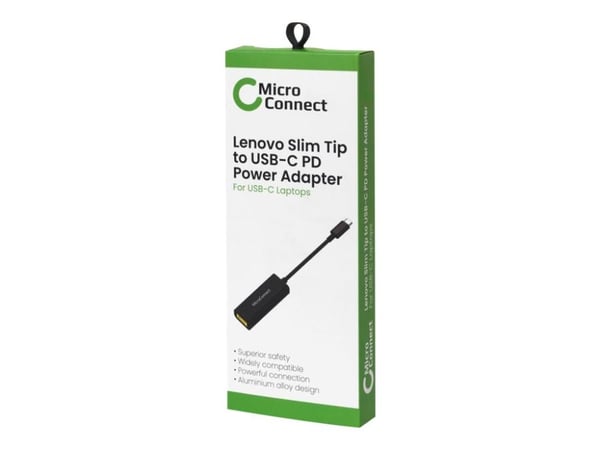 MicroConnect - Strømkoblingsadapter - Slim Tip (hunn) til USB-C (hann) - 20 V - 3 A - Power Delivery-støtte - svart