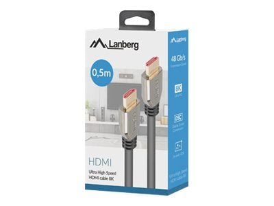 Lanberg - Ultra High Speed - HDMI-kabel - HDMI hann til HDMI hann - 50 cm - svart - 8K 60Hz støtte, 5K 120Hz støtte, 4K 240Hz støtte