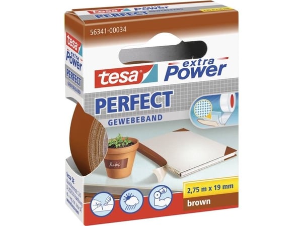 Tesa extra Power Perfect - Tekstiltape - 19 mm x 2.75 m - brun