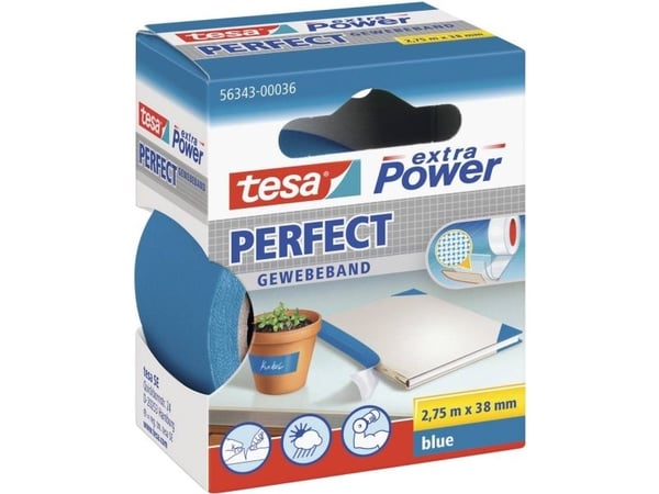Tesa extra Power Perfect - Tekstiltape - 38 mm x 2.75 m - blå