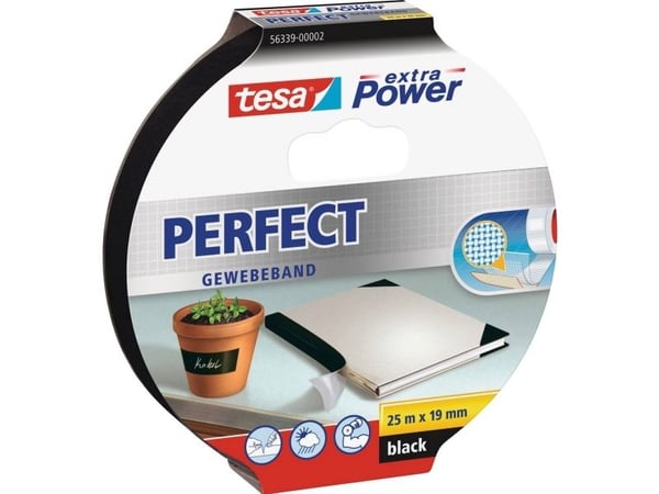 TESA 56339-02, 25 m, Sort, Stoff, Fotoark kartong, Papir, Sterk, 1,9 cm