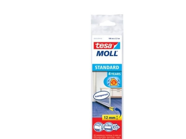 tesa Moll STANDARD dørtetningsskinne, gjennomsiktig, 37 mm x 1 m dørpakning laget av plast, selvklebende (05433-00102-00)