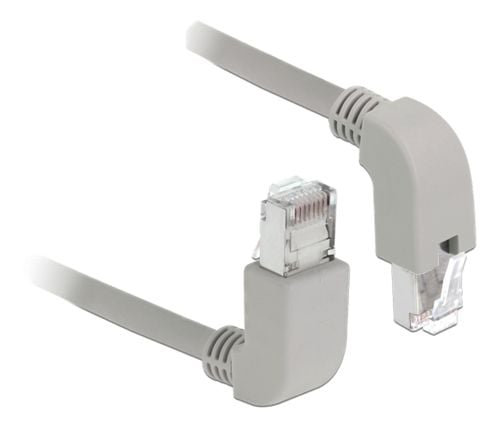 Delock - Koblingskabel - RJ-45 (hann) oppvinklet til RJ-45 (hann) vinklet nedover - 2 m - SF/UTP - CAT 5e - med støvel, halogenfri - grå