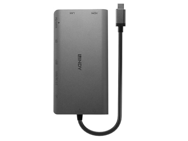 Lindy 43323, Koblet med ledninger (ikke trådløs), USB 3.2 Gen 1 (3.1 Gen 1) Type-C, 100 W, 1000 Mbit/s, Svart, Grå, SD