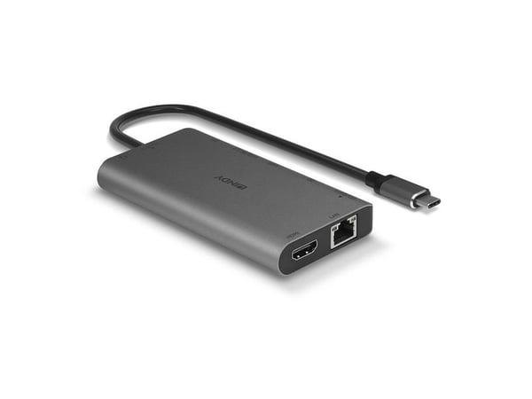 Lindy 43323, Koblet med ledninger (ikke trådløs), USB 3.2 Gen 1 (3.1 Gen 1) Type-C, 100 W, 1000 Mbit/s, Svart, Grå, SD