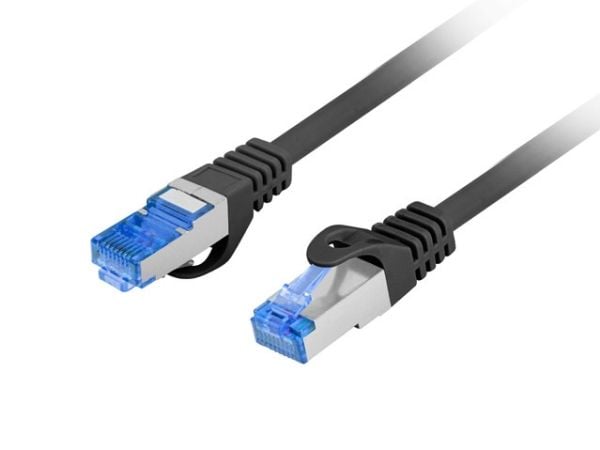 Lanberg - Liitäntäkaapeli - RJ-45 (uros) RJ-45 (uros) - 10 m - 6 mm - S/FTP - CAT 6a - halogeeniton, muotoiltu, solmuton, säikeistetty - musta, RAL...
