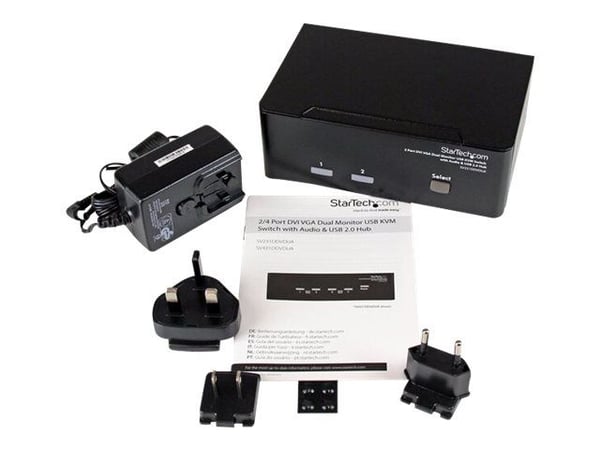 StarTech.com DVI VGA KVM-switch för dubbla skärmar USB med 2 portar, audio & USB 2.0-hubb - Omkopplare för tangentbord/video/mus/ljud/USB - 2 x KVM...