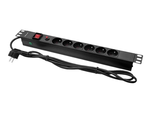 Qoltec - Tehonjakoyksikkö (räkkiversio) - AC 220-250 V - 3800 Watt - tulo: CEE 7/7 - lähtöliittimet: 6 (tyyppi E) - 1U - 19" - 2 m johto - musta