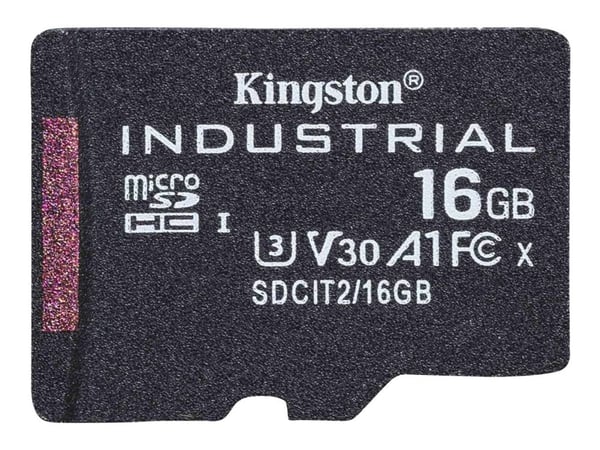 Kingston Technology 16GB microSDHC Industrial C10 A1 pSLC -kortti yksittäispakkaus ilman sovitinta, 16 GB, MicroSDHC, Luokka 10, UHS-I, 100 MB/s, 8...