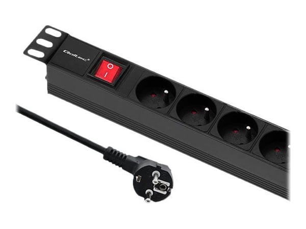 Qoltec - Pistorasia (rack-versio) - AC 220-240 V - 3680 Watt - tulo: virta - lähtöliittimet: 6 (6 x tyyppi E) - 1U - 19" - 2 m johto - musta - musta
