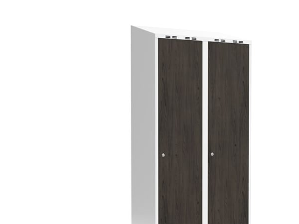 Garderobeskab 2x400 mm Skråt tag Hel søjle Laminat dør Nocturne wood Cylinderlås
