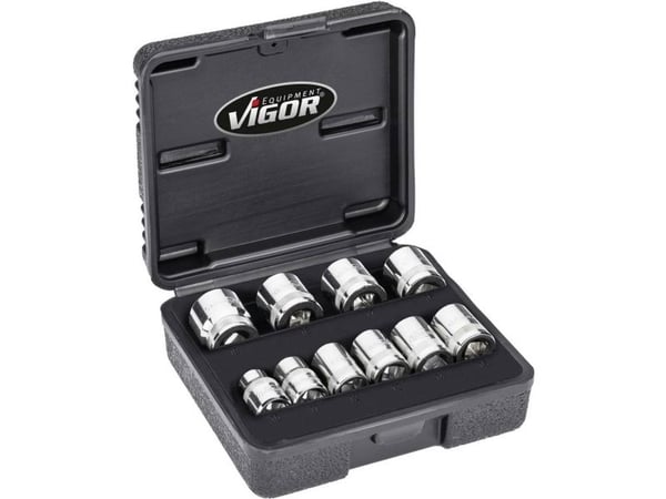 Vigor topnøkkelinnsatssett 3/8 (10 mm) 10 deler V7538/10