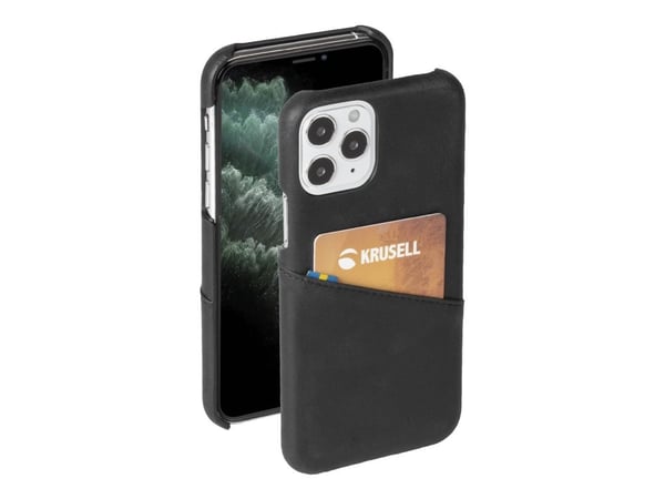 Krusell CardCover - Baksidedeksel for mobiltelefon - håndlaget lær - årgangssvart - for Apple iPhone 12 mini