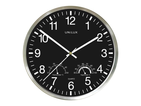 Unilux WETTY, Vegg, Kvartsklokke, Rund, Grå, Rustfritt stål, Glass