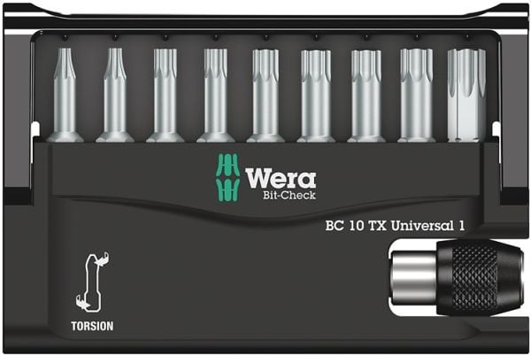 Wera 05056164001, 9 stykker, Torx, TX10, TX15, TX20, TX25, TX27, TX30, TX40, TX8, TX9, 1 x 1/4" x 51 mm 1 x TX 8 x 25 mm 1 x TX 9 x 25 mm 1 x TX 10...
