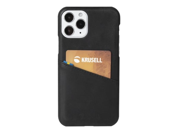 Krusell Sunne Cardcover - Baksidedeksel for mobiltelefon - ekte skinn - årgangssvart - for Apple iPhone 12 Pro Max