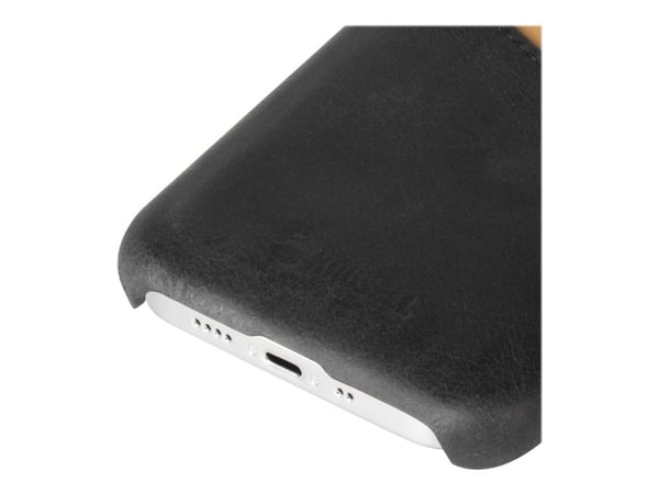Krusell CardCover - Baksidedeksel for mobiltelefon - håndlaget lær - årgangssvart - for Apple iPhone 12 mini