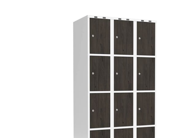Garderobeskab 3x400 mm Lige tag 4-delt søjle Laminat dør Nocturne wood Cylinderlås