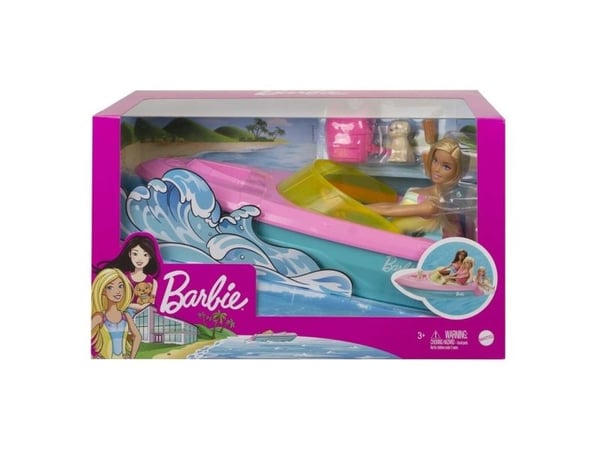Barbie -nukke ja vene, koiranpentu ja tarvikkeita, kelluu vedessä, 3–7-vuotiaille, Nuken vene, 3 vuosi/vuosia, 700 g