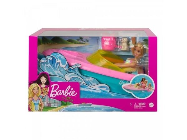 Barbie -nukke ja vene, koiranpentu ja tarvikkeita, kelluu vedessä, 3–7-vuotiaille, Nuken vene, 3 vuosi/vuosia, 700 g