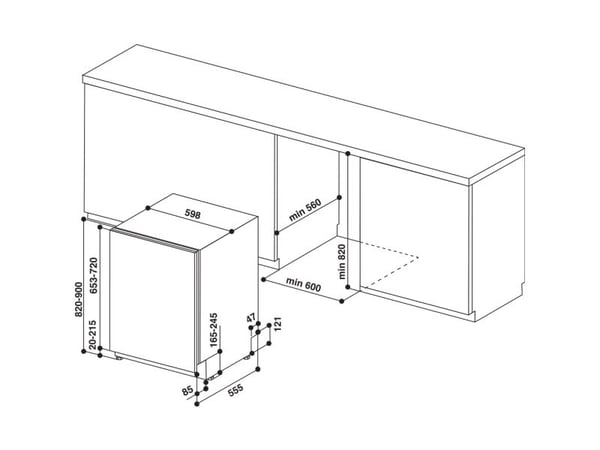 Whirlpool WI 7020 PF, Fullstendig innebygget, Full størrelse (60 cm), Sølv, 1,3 m, 1,55 m, 1,5 m
